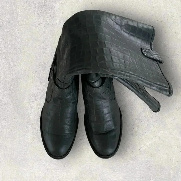 Born  Women’s  Gray Croc Embossed Leather Heeled Mid Calf Western Boots Sz 7.5 - Picture 2 of 11